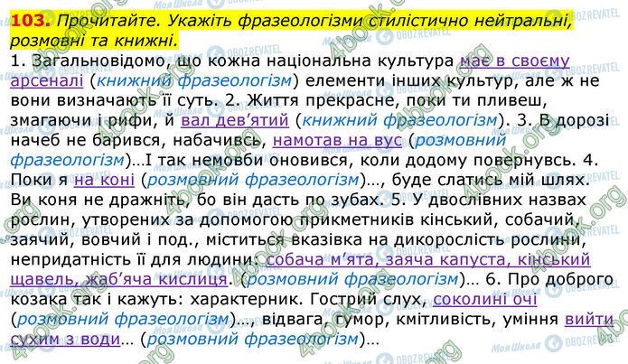 ГДЗ Українська мова 10 клас сторінка 103